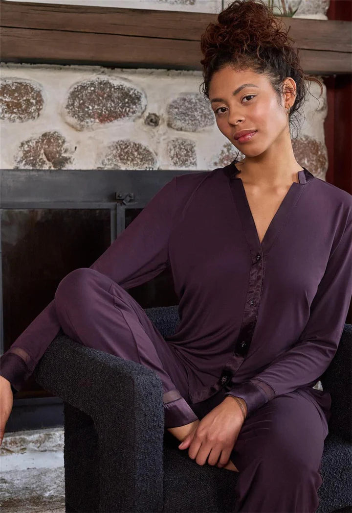 Fleur't-Tuxedo Pj Set-6140- BLACK/VINO