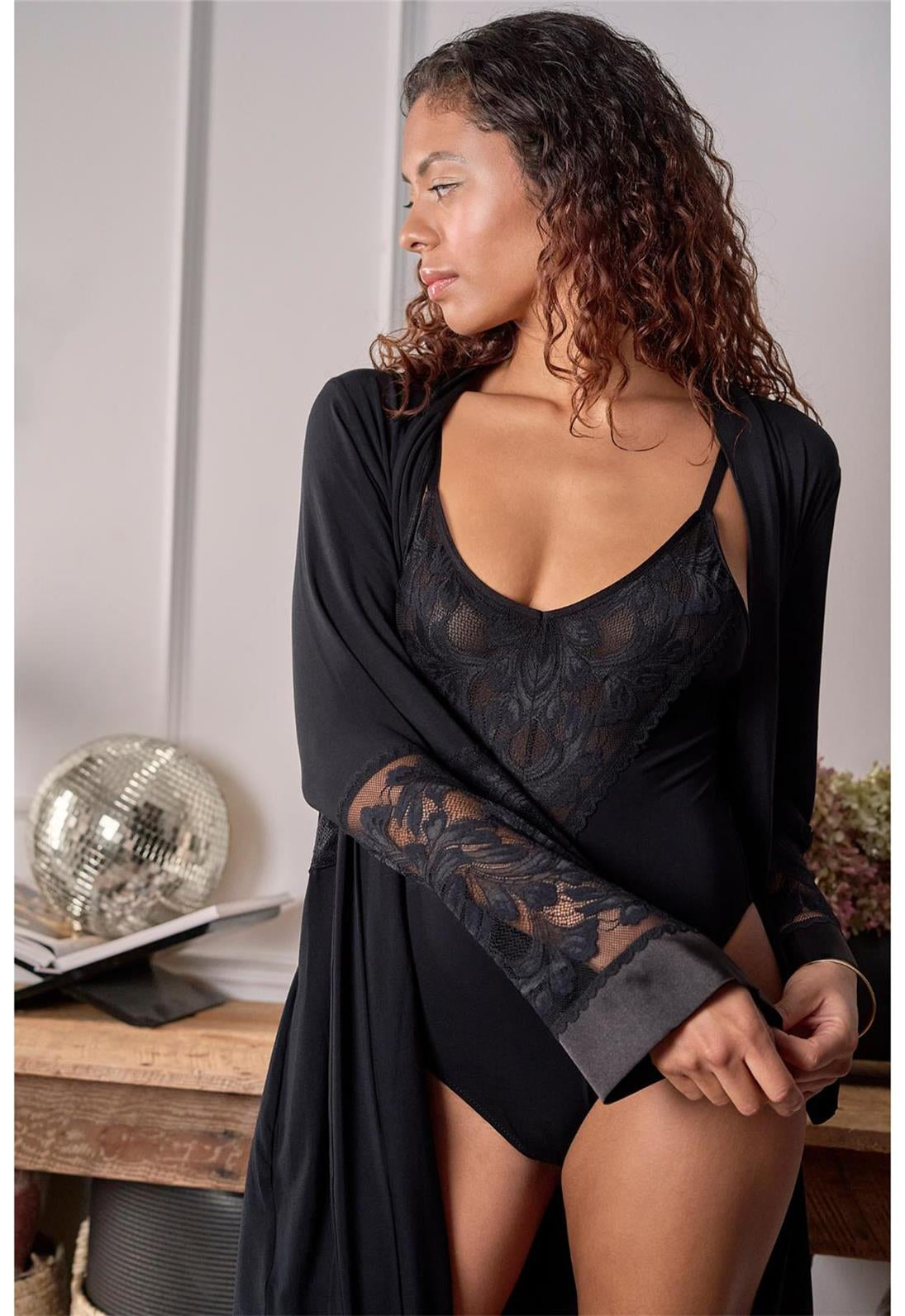 FLEURT Parisian Nights Kimono- BLACK - 6321