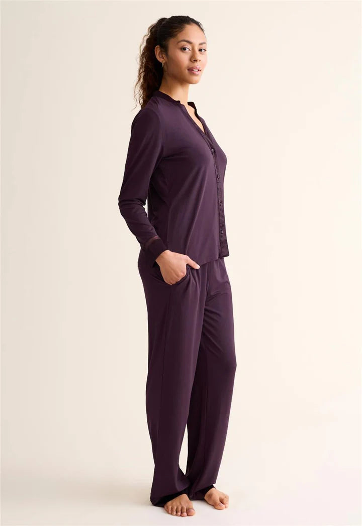 Fleur't-Tuxedo Pj Set-6140- BLACK/VINO