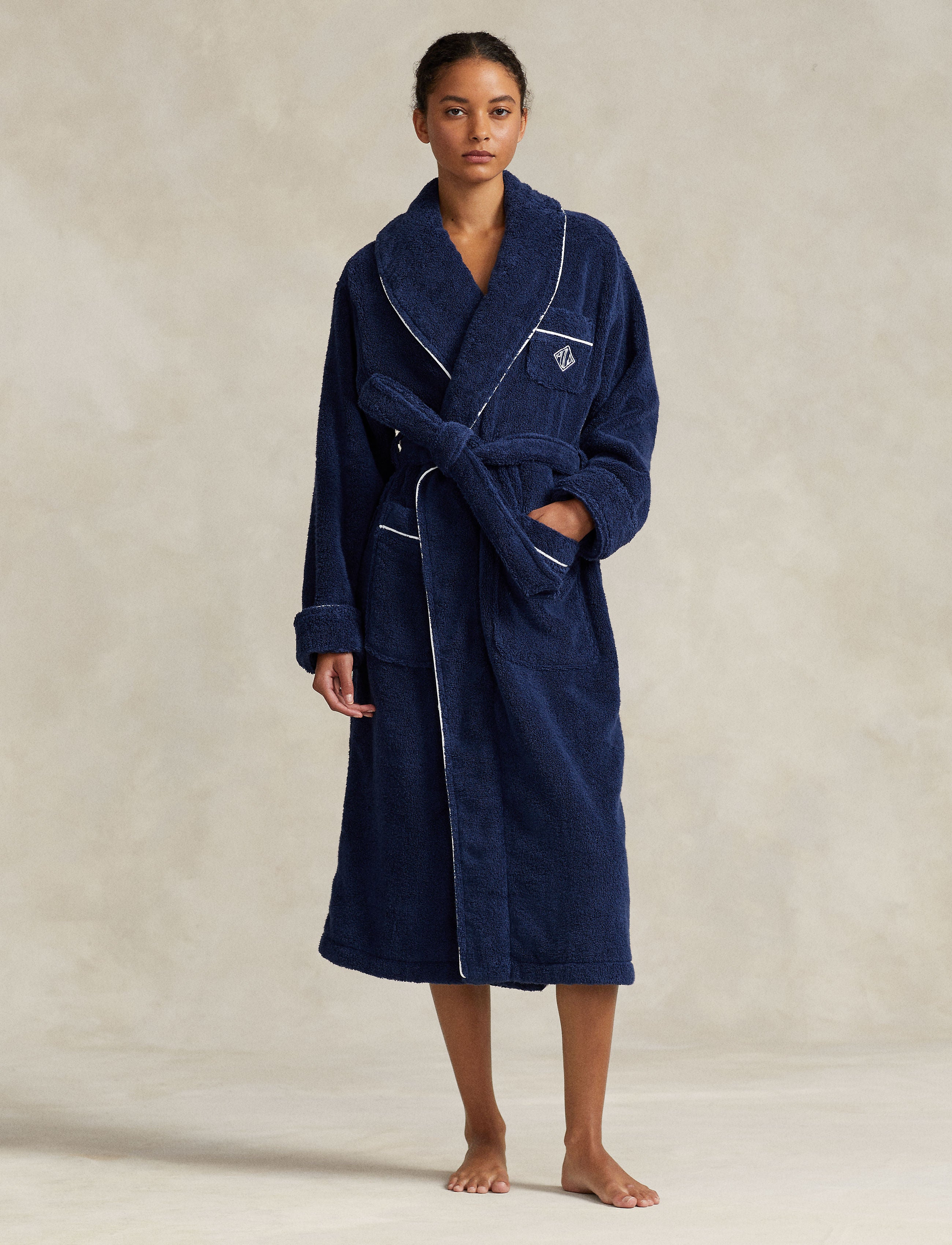 POLO RALPH LAUREN BATHROBE - 4P0005 - NAVY/WHITE CLOUD