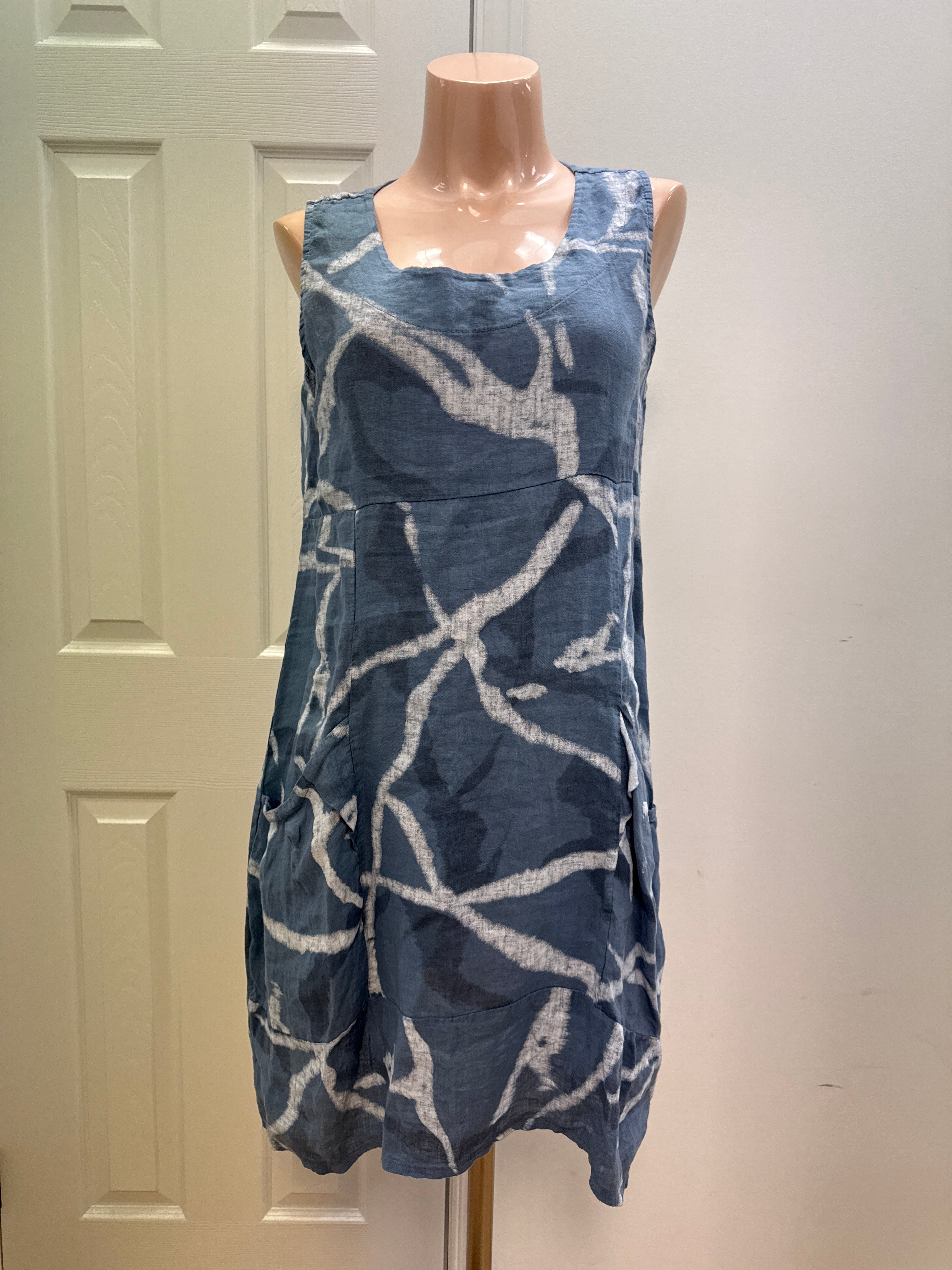 JA211232-100% Linen Dress Marble Print