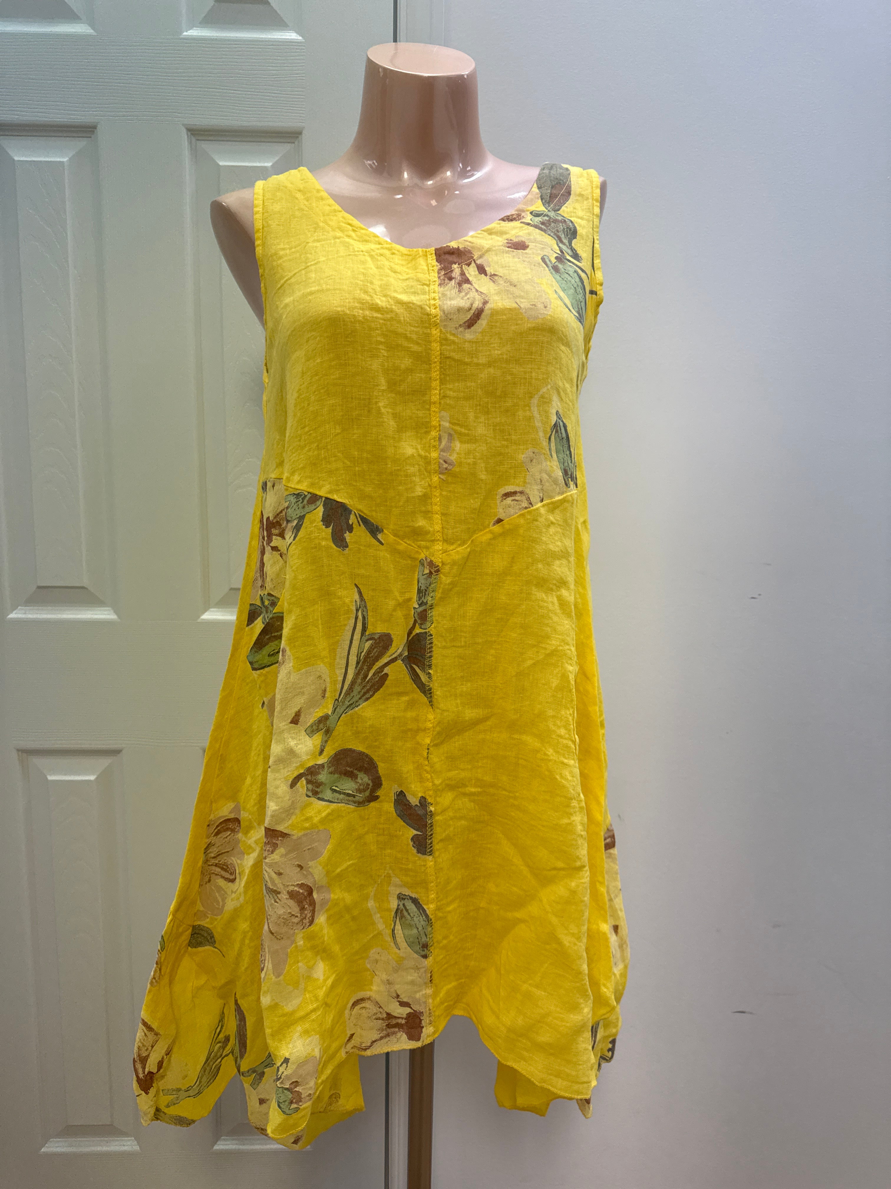 FLOWER PRINT TANK DRESS W/ POCKETS LINEN- PLUM LOCO- 6861