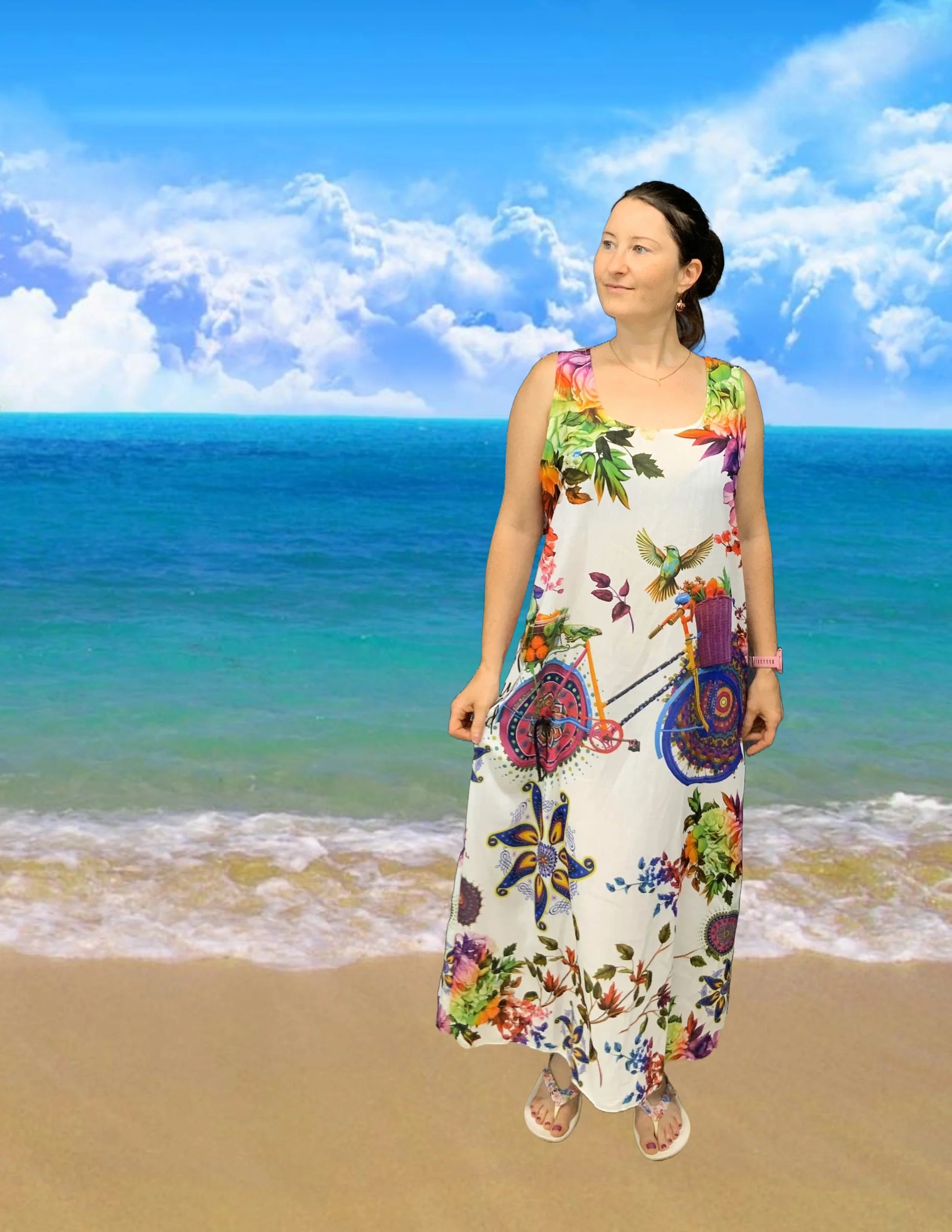 Plum Loco- Woven Pattern Long Tank Dress- 8056