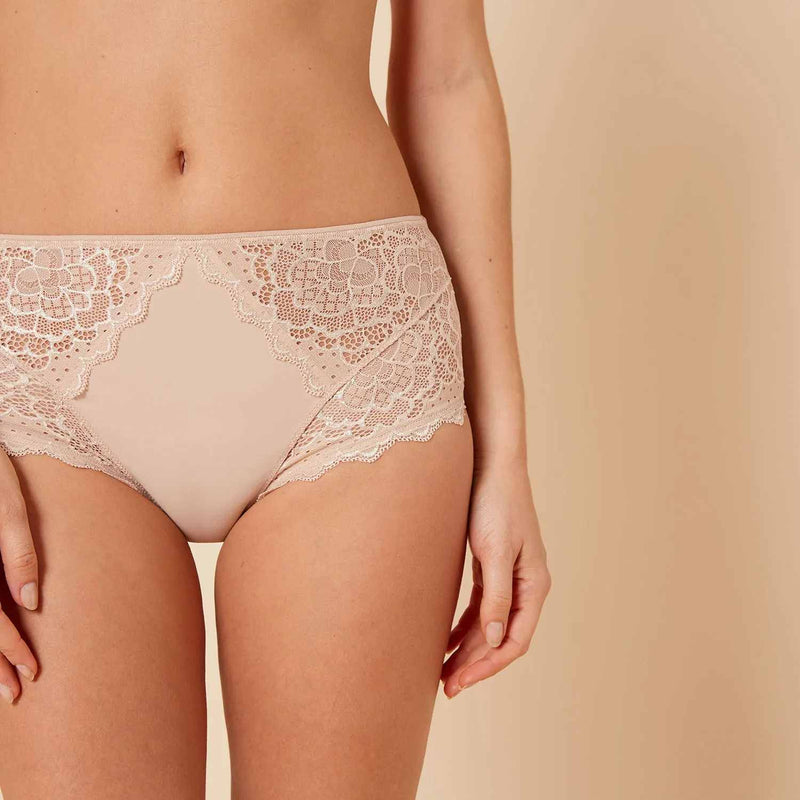 Simone Perele - Caresse Deep Brief 12A770- Black/Peau Rose/Ruby Pink