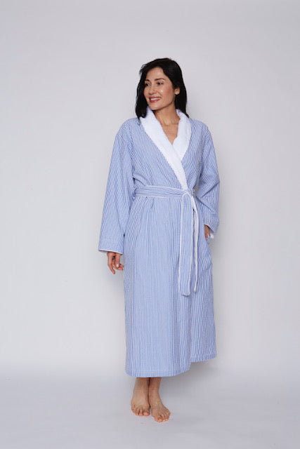 Mansfield - Seersucker Stripe Lined Plush Robe - M144