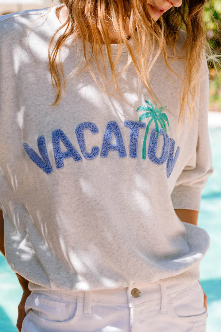PJ SALVAGE-Vacay Vibes Casual Long Sleeve Sweatshirt with Vacation Graphic-RUVVLS2