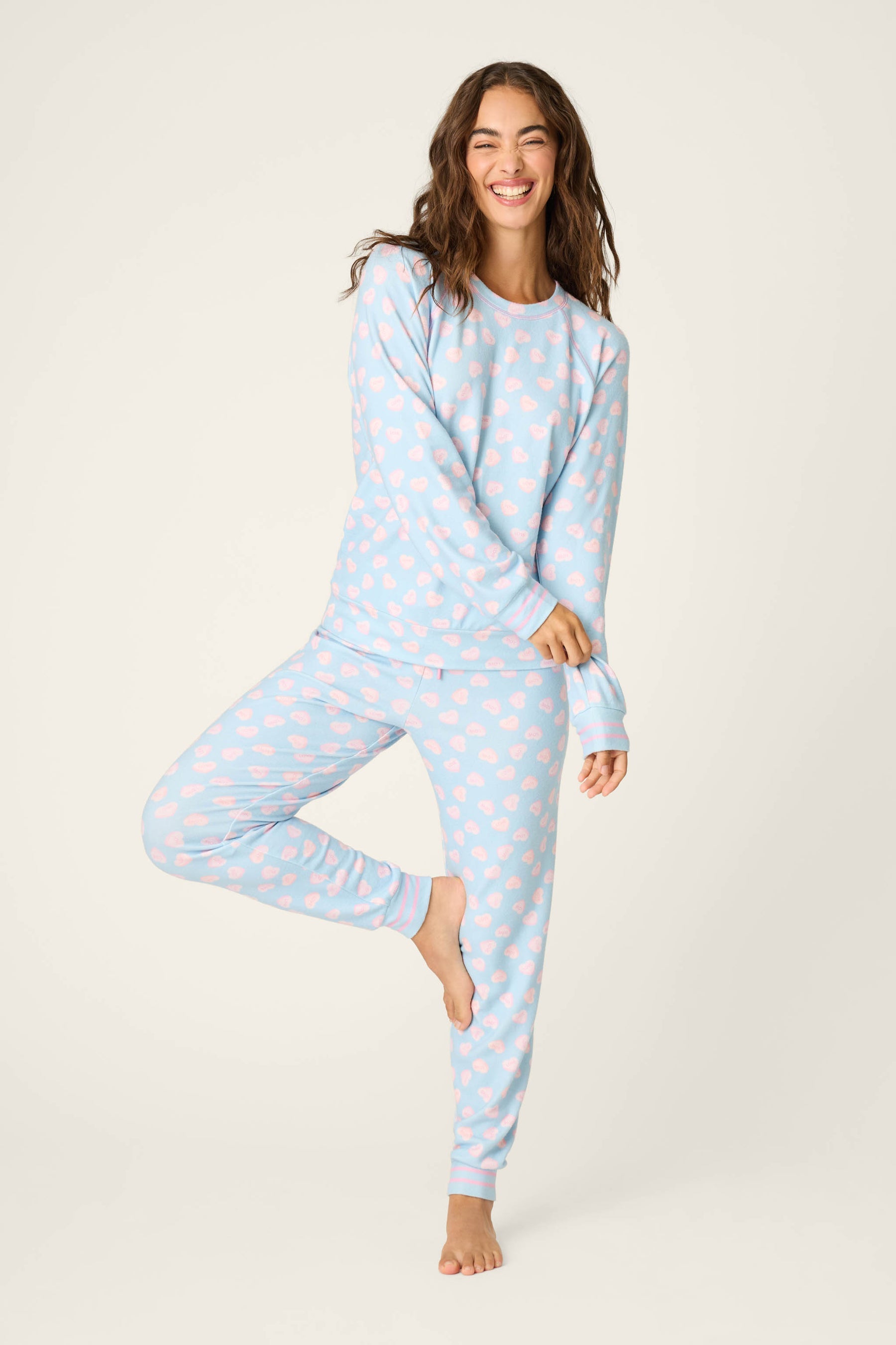 PJ Salvage Sweetheart Love Hearts Print Peachy PJ Set - RWPSST1 -BLUE HAZE