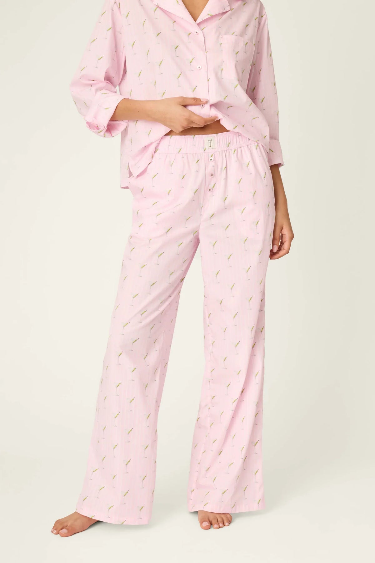 Afterparty Poplin Stripe & Martini Print Pajama Pants RZAFP