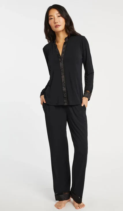 Fleur't-Tuxedo Pj Set-6140- BLACK/VINO