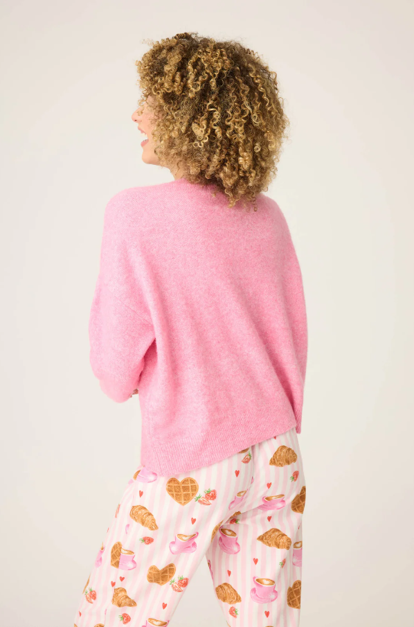 PJ Salvage - Cafe Et Croissants Snuggle Sweater - Bright Pink - RUFLLS