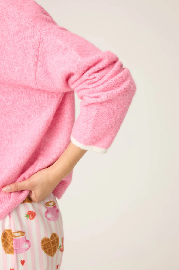 PJ Salvage - Cafe Et Croissants Snuggle Sweater - Bright Pink - RUFLLS