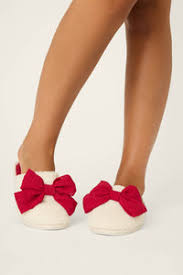 PJ SALVAGE- FELINE FESTIVE BOW SLIPPERS