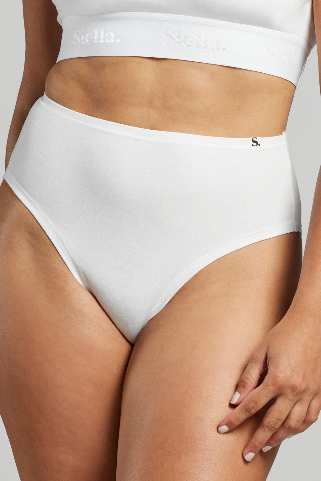 Siella Organic Cotton High Waist Brief - White/Black/Beige - 85661