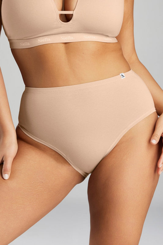 Siella Organic Cotton High Waist Brief - White/Black/Beige - 85661