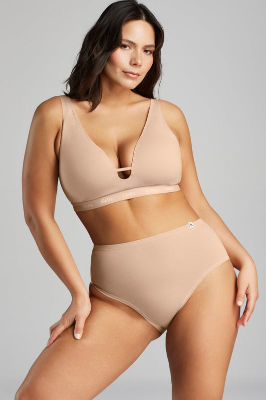 Siella Organic Cotton High Waist Brief - White/Black/Beige - 85661