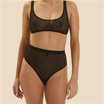 Simone Perele High Waist Thong- Plume- 1G4709- Black & Peau Rosée