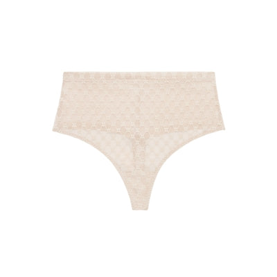 Simone Perele High Waist Thong- Plume- 1G4709- Black & Peau Rosée