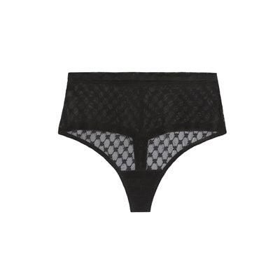 Simone Perele High Waist Thong- Plume- 1G4709- Black & Peau Rosée